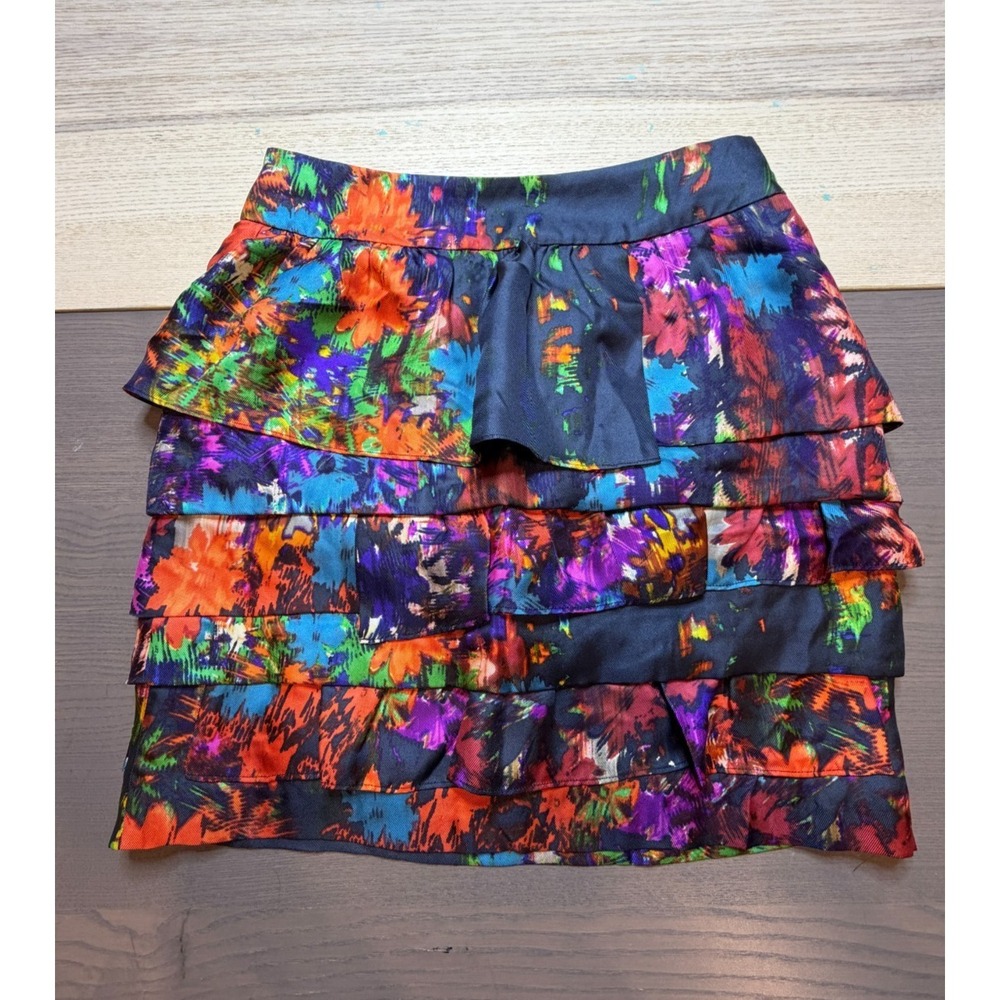 Anthropologie Leifsdotir Skirt Women 2 Floral‎ Multicolor Layered Silk